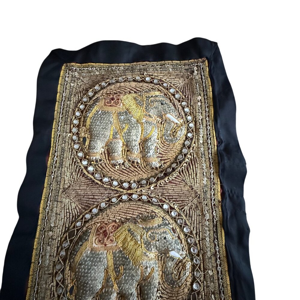 Vintage Embroidered Elephant Textile Wall Hanging Decorative Panel - Picture 7 of 11